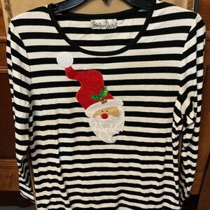 Striped sz Medium Felt Santa Hat Face white sequins functional gold jingle bell